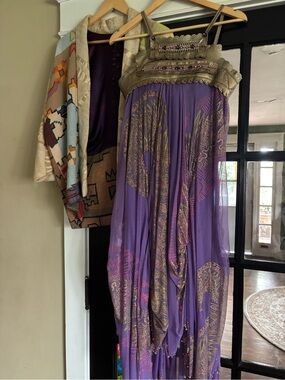 Bohemian Purple hand painted chiffon and leather highly sought after